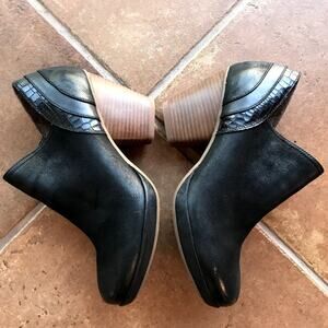 Dansko Black Distressed Leather Booties with Crocodile Trim size 39